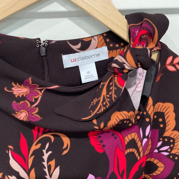 Retro Vintage Liz Claiborne 3/4 sleeved Midi Dress Paisley Neck Tie - Picture 4 of 9